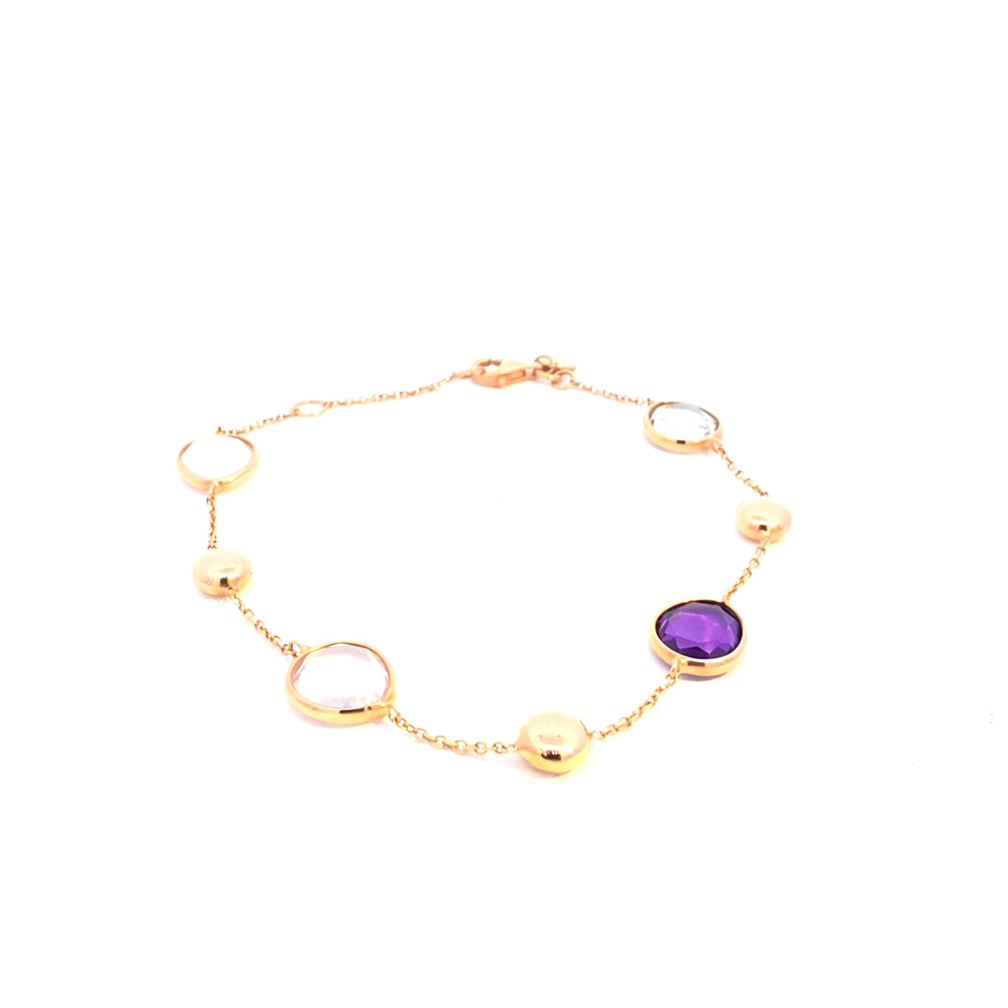  14-karaats roségouden schakelarmband met accenten van amethist en rozenkwarts Amsterdam Bruens