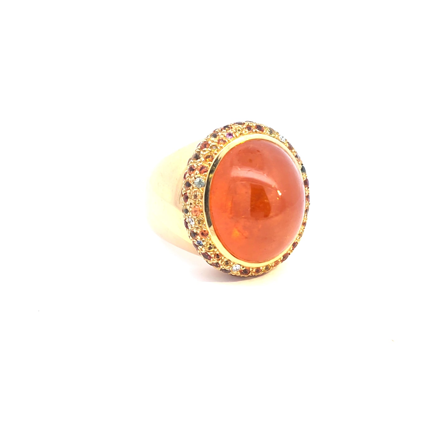 18k geel gouden ring met spessartine granaat en saffieren