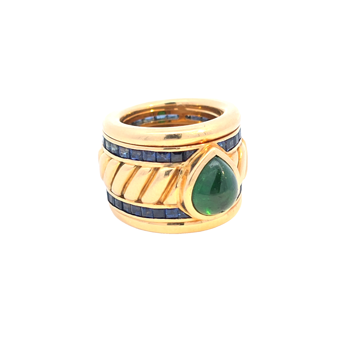 18k yellow gold ring with sapphire and emerald