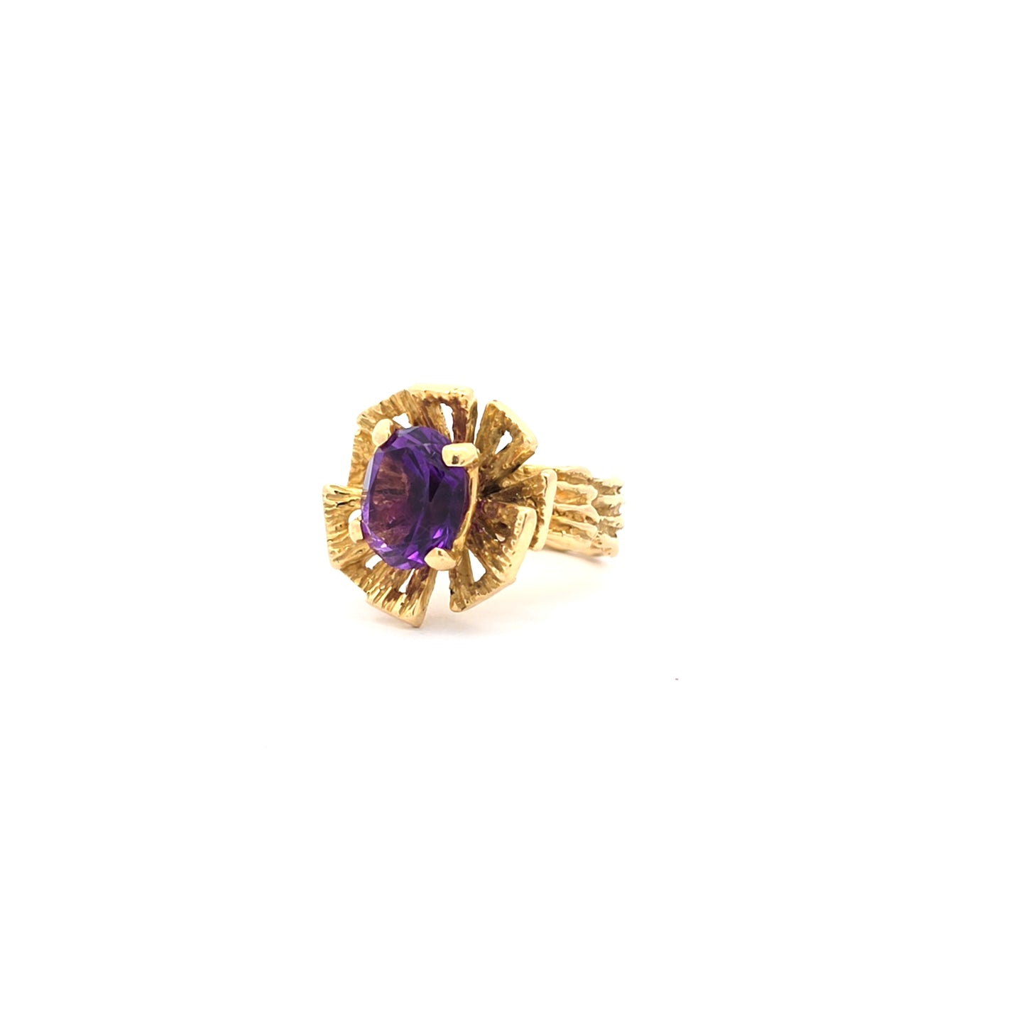 Geel gouden bewerkte ring met amethist Amsterdam Bruens