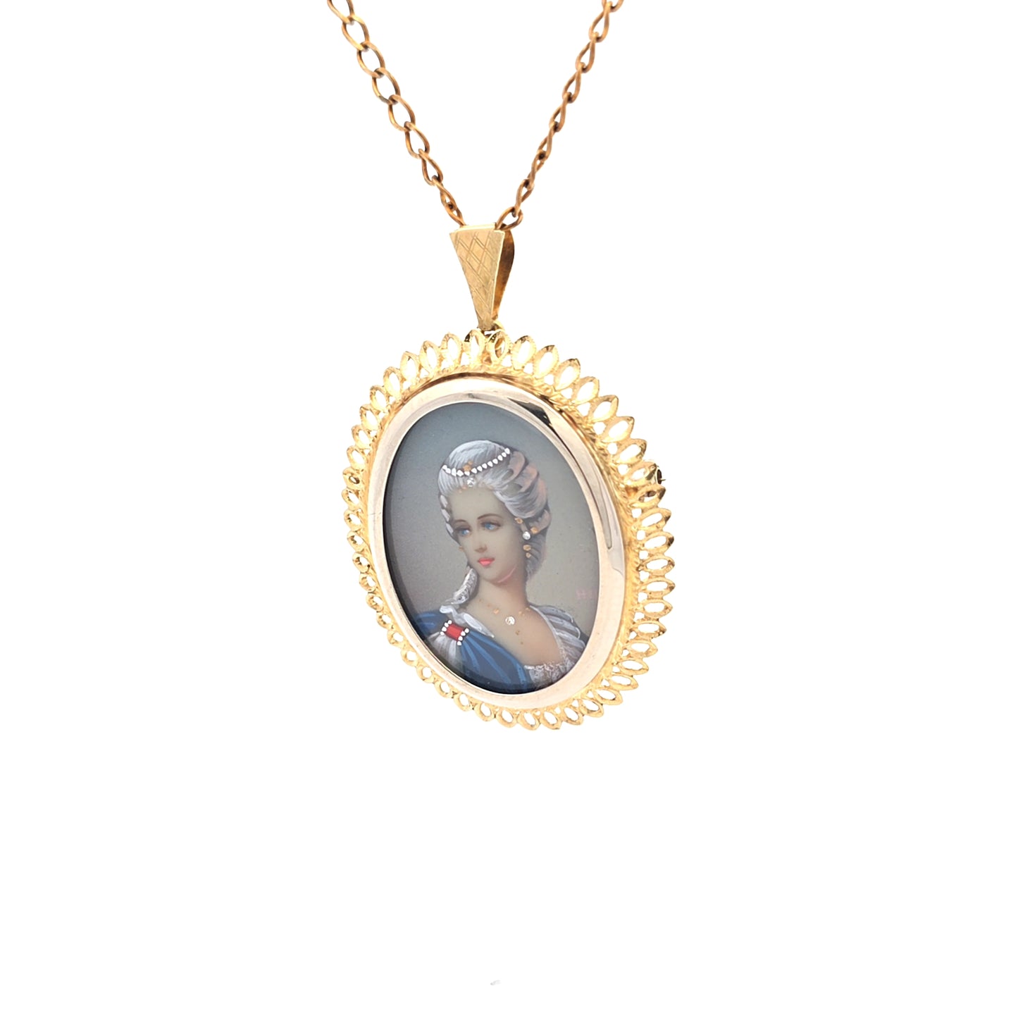 
Geelgouden portret Limoges medaillon hanger ketting Amsterdam Bruens
