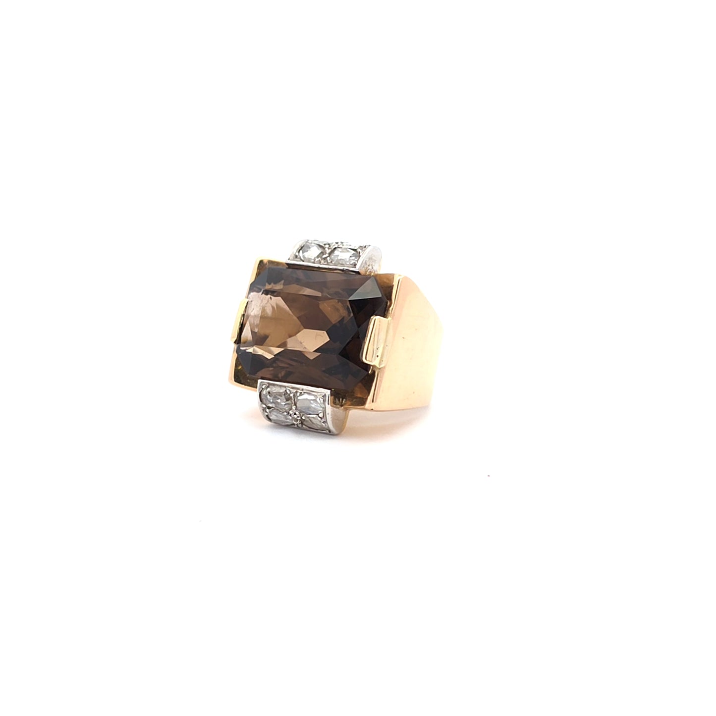 Vintage 14k geel gouden ring rookkwarts diamant amsterdam bruens
