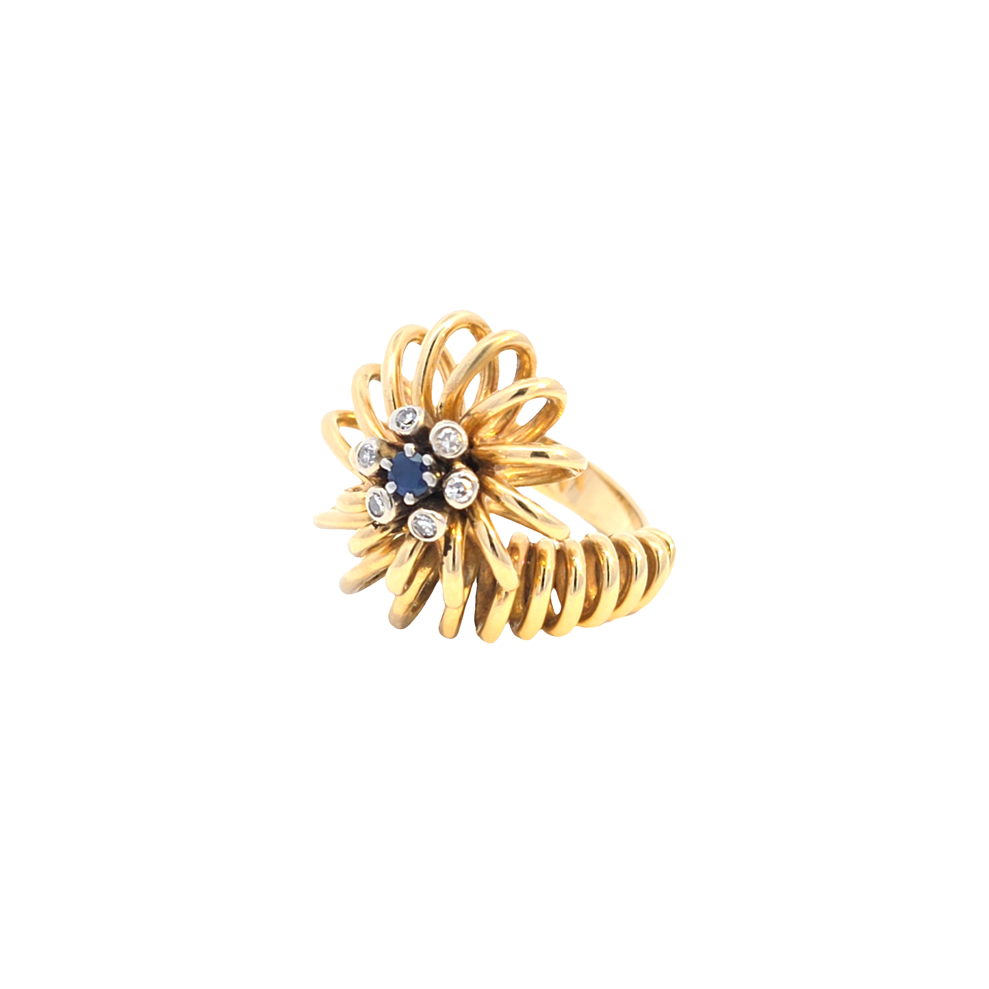 Vintage 18k yellow gold ring sapphire diamonds Amsterdam Bruens