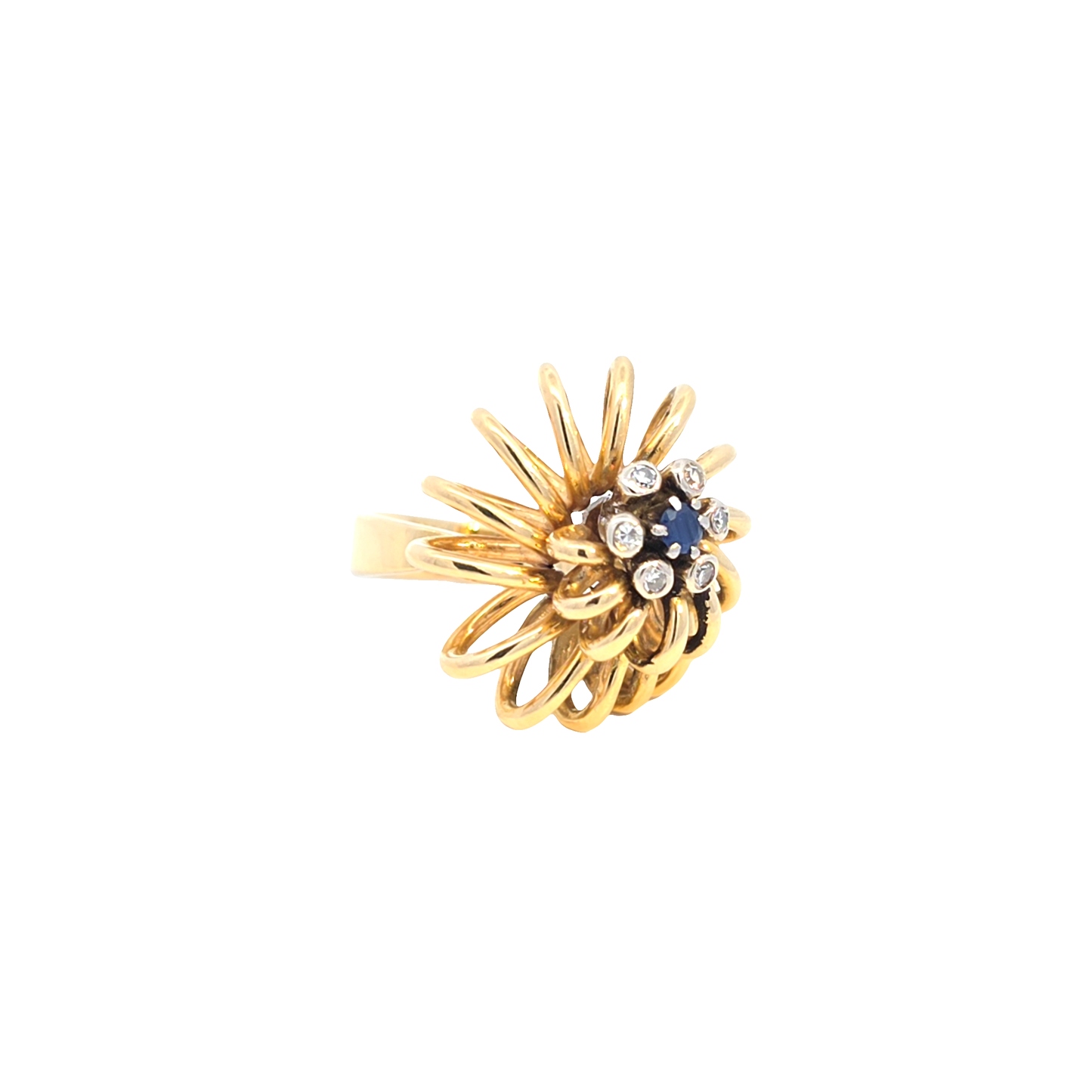Vintage 18k yellow gold ring sapphire diamonds Amsterdam Bruens Fine Jewelry