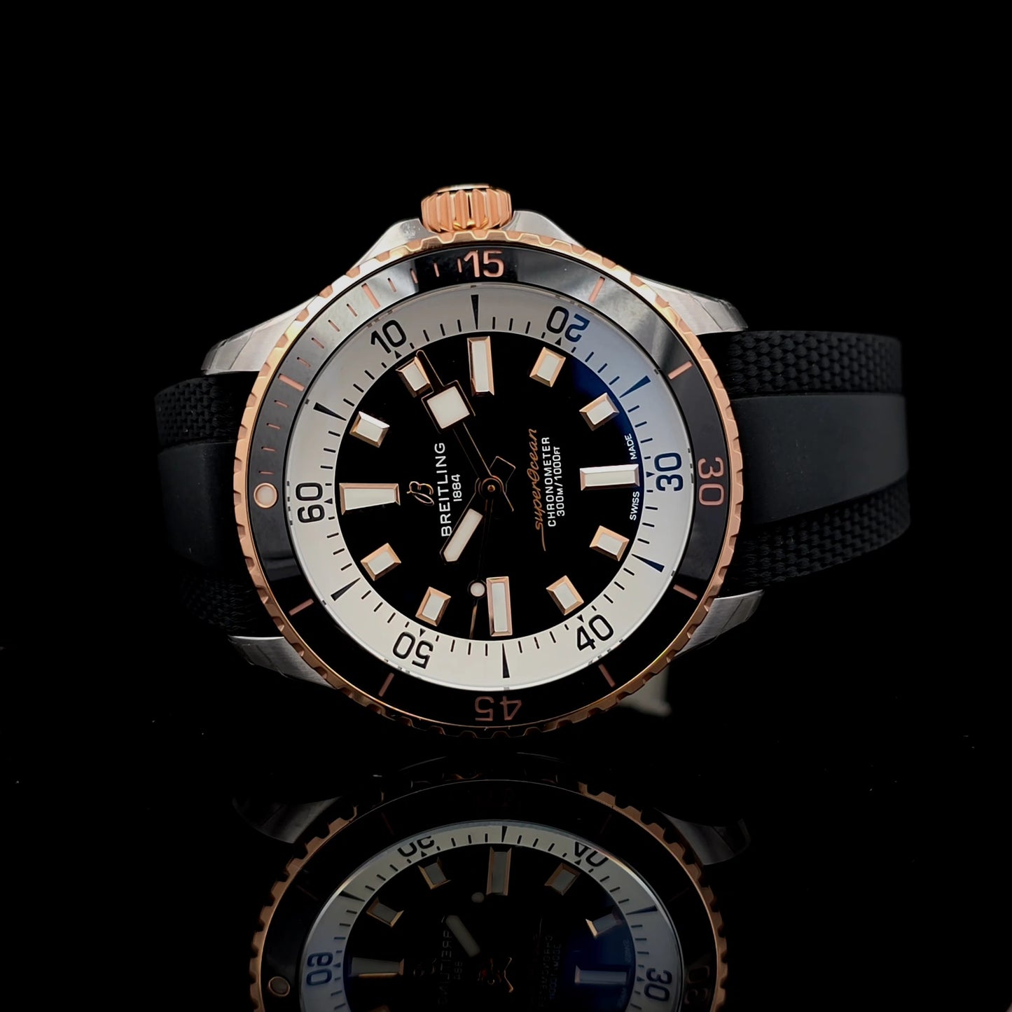 black white rose gold dial