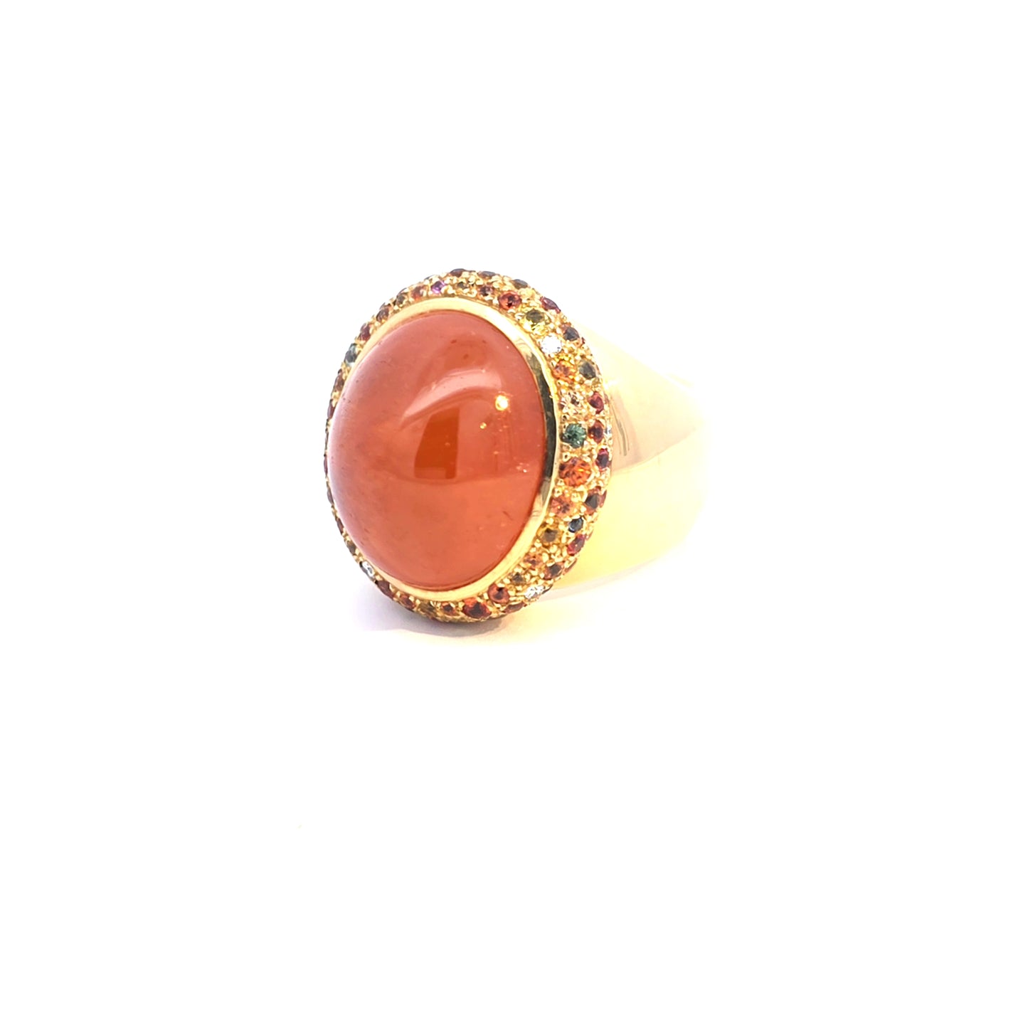 geel gouden ring met spessartine granaat en saffieren Bruens Amsterdam