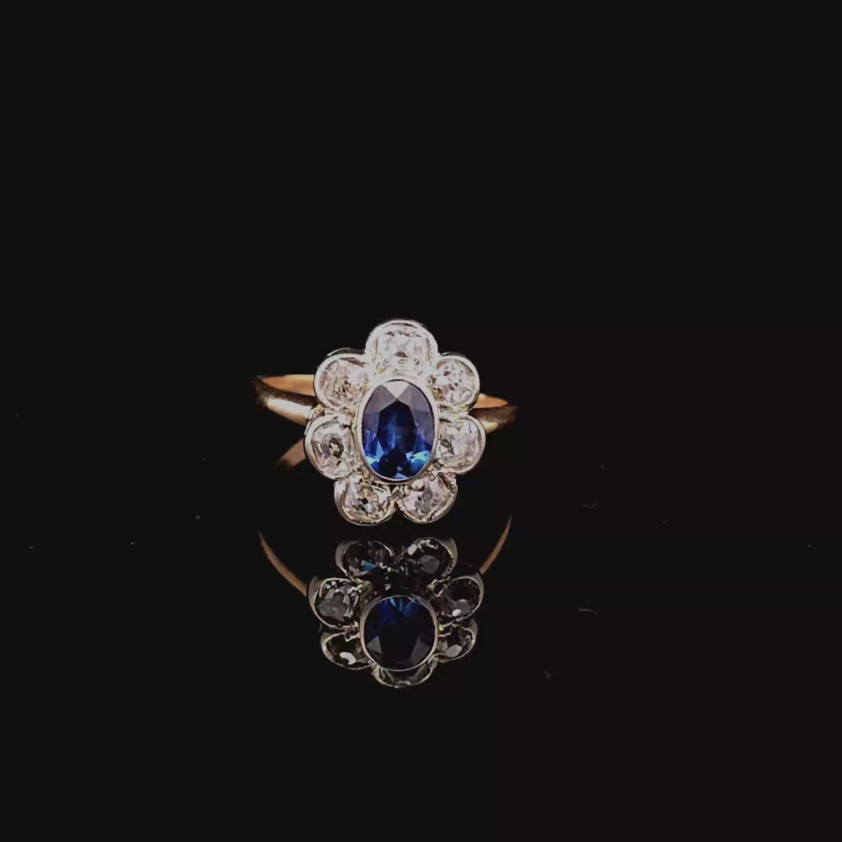 Royal Blue Sapphire Floral Halo Cocktail Ring