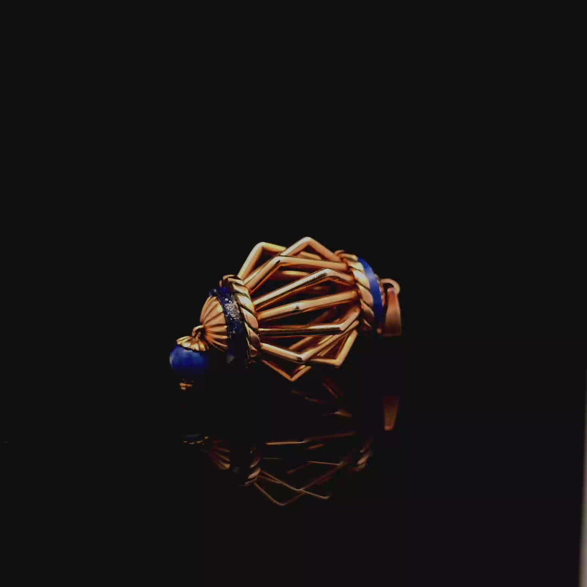 14K Yellow Gold Lantern Charm Necklace with Lapis Lazuli