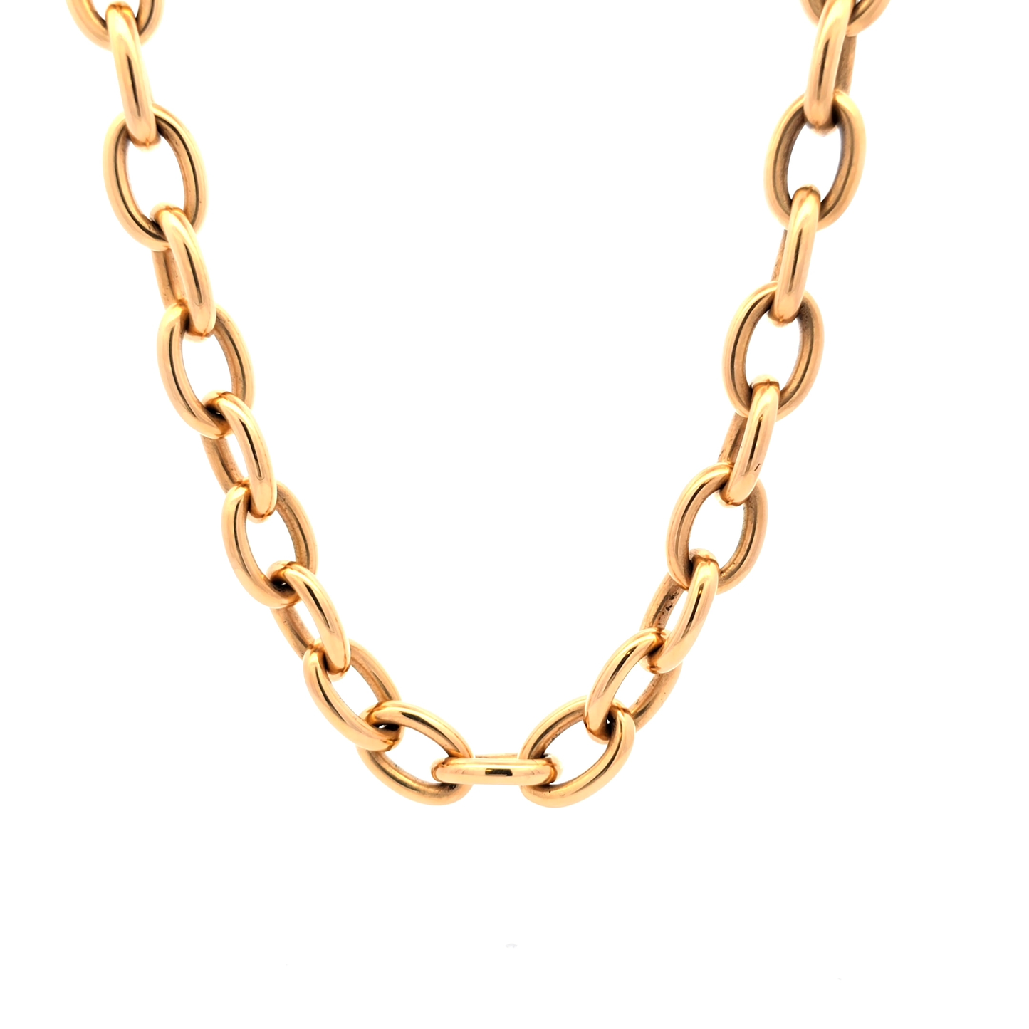 Classic High-Polish 18K Rose Gold Oval Cable Chain Necklace