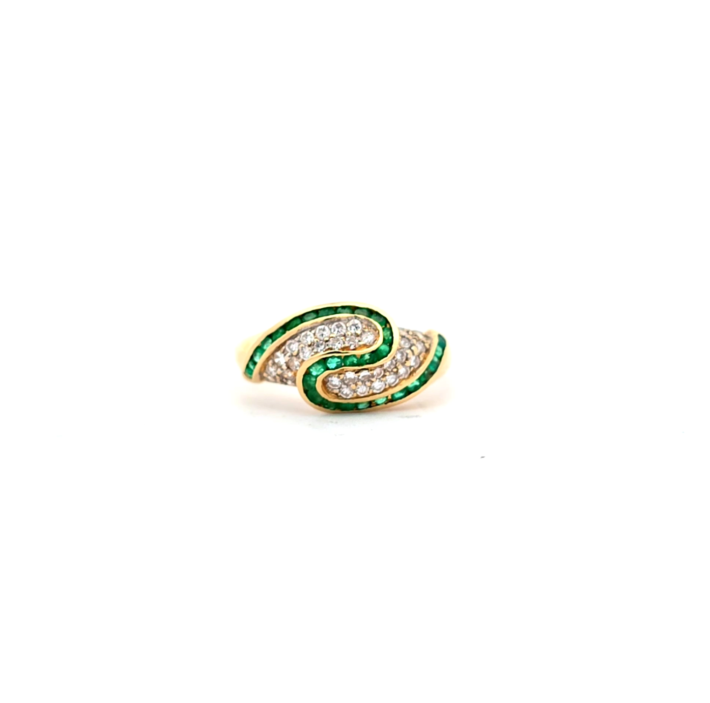 Emerald and Pavé Swirl Cocktail Ring in Yellow Gold