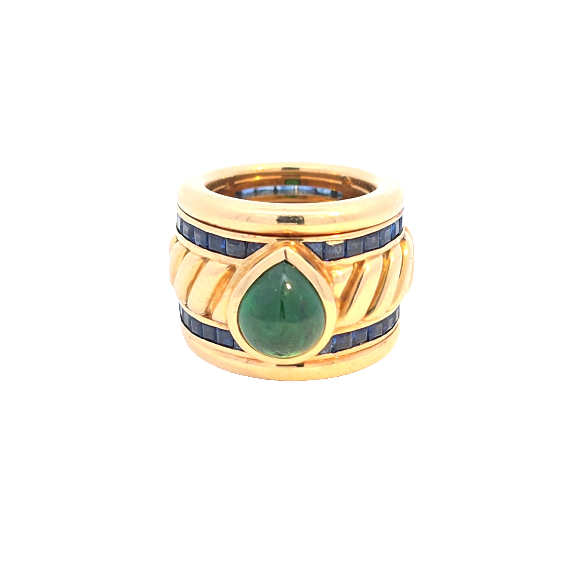 18k geel gouden ring met smaragd en saffier