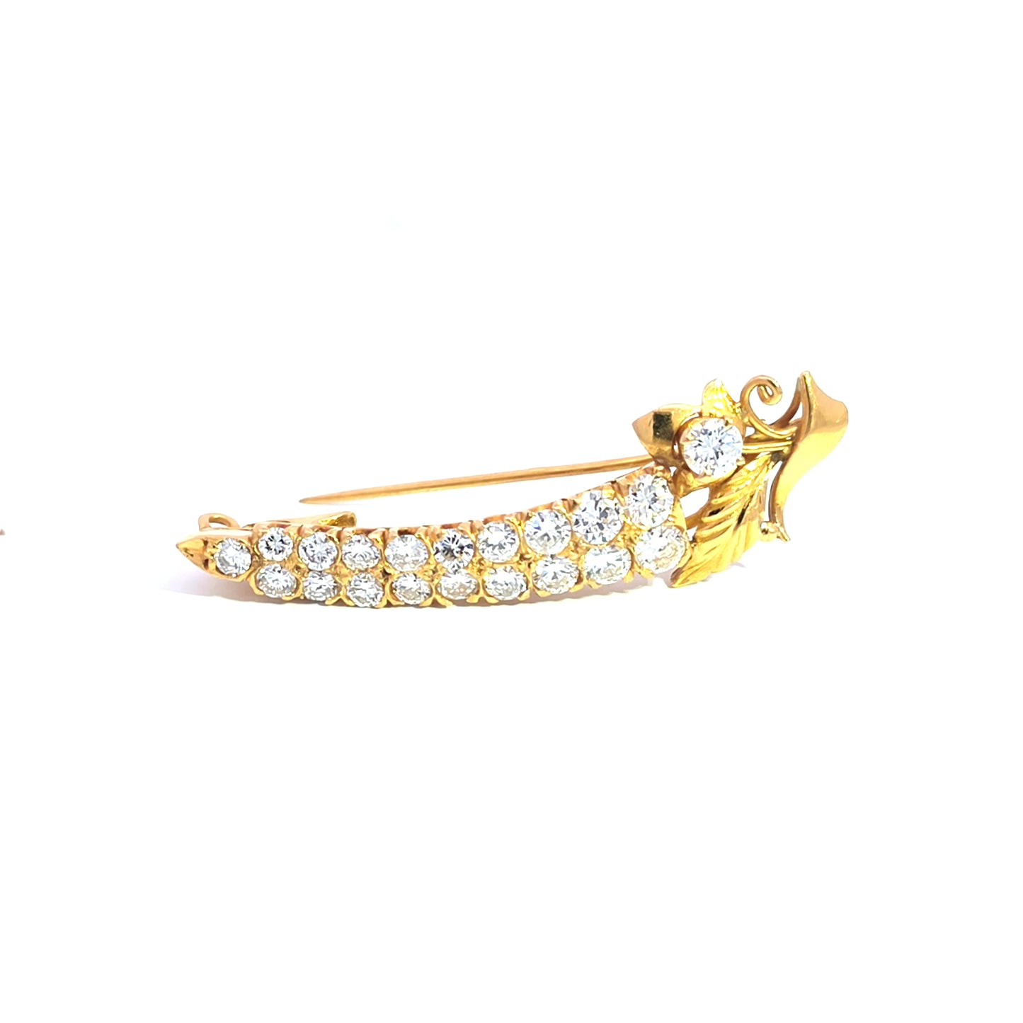 Yellow Gold Brooch with Round Cut Diamonds