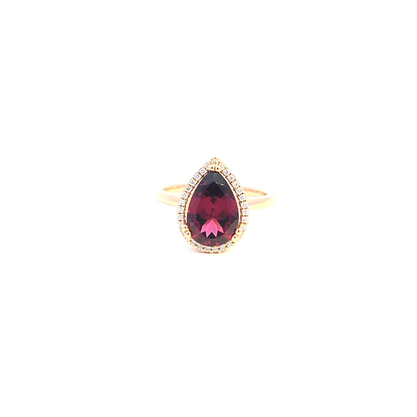 Pear-Shaped Reddish Purple Garnet Ring in Yellow Gold