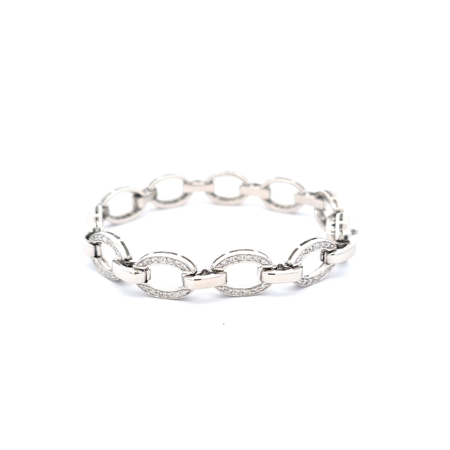 Diamond Set White Gold Oval Link Chain Bracelet