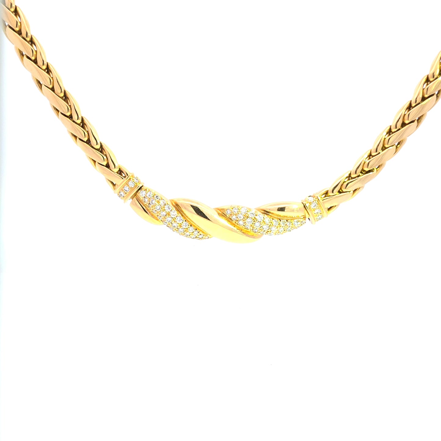 Yellow Gold Chain Necklace with Diamond Accents