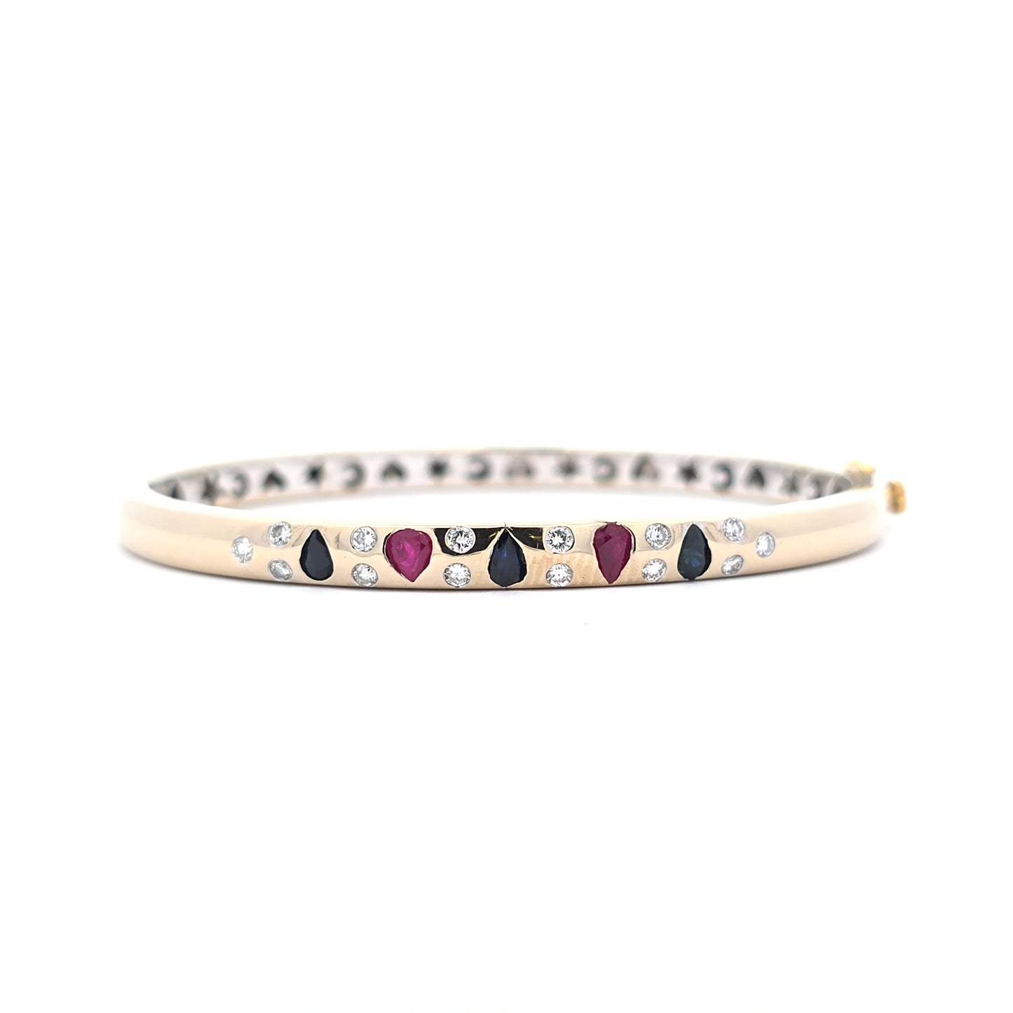 Yellow Gold Bangle with Diamonds, Sapphire and Ruby