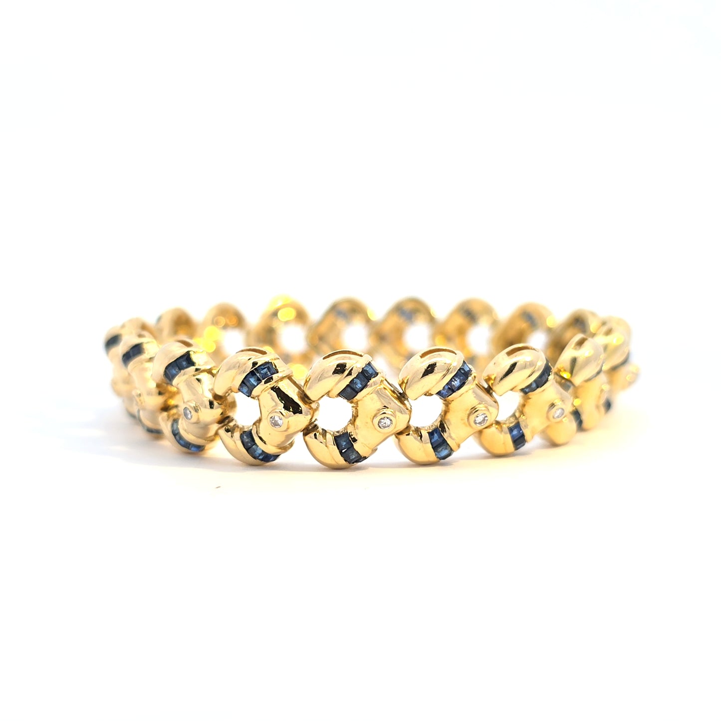 Yellow Gold Chain Bracelet with Blue Sapphires