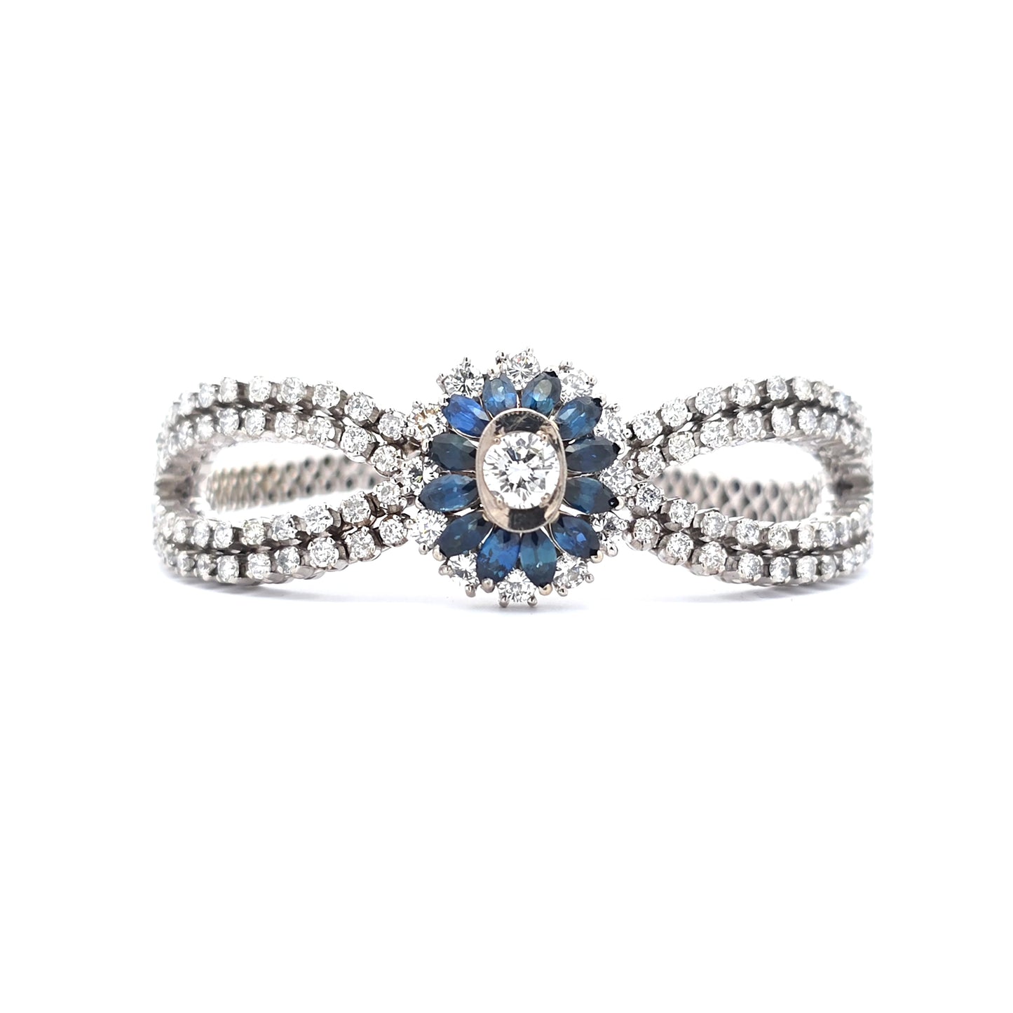 Diamond Bangle with Sapphire Floral Accent
