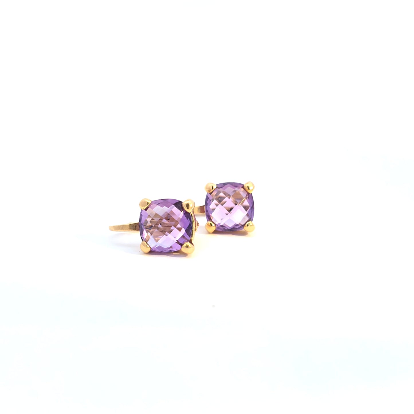 Cushion-Cut Amethyst Earrings in Yellow Gold
