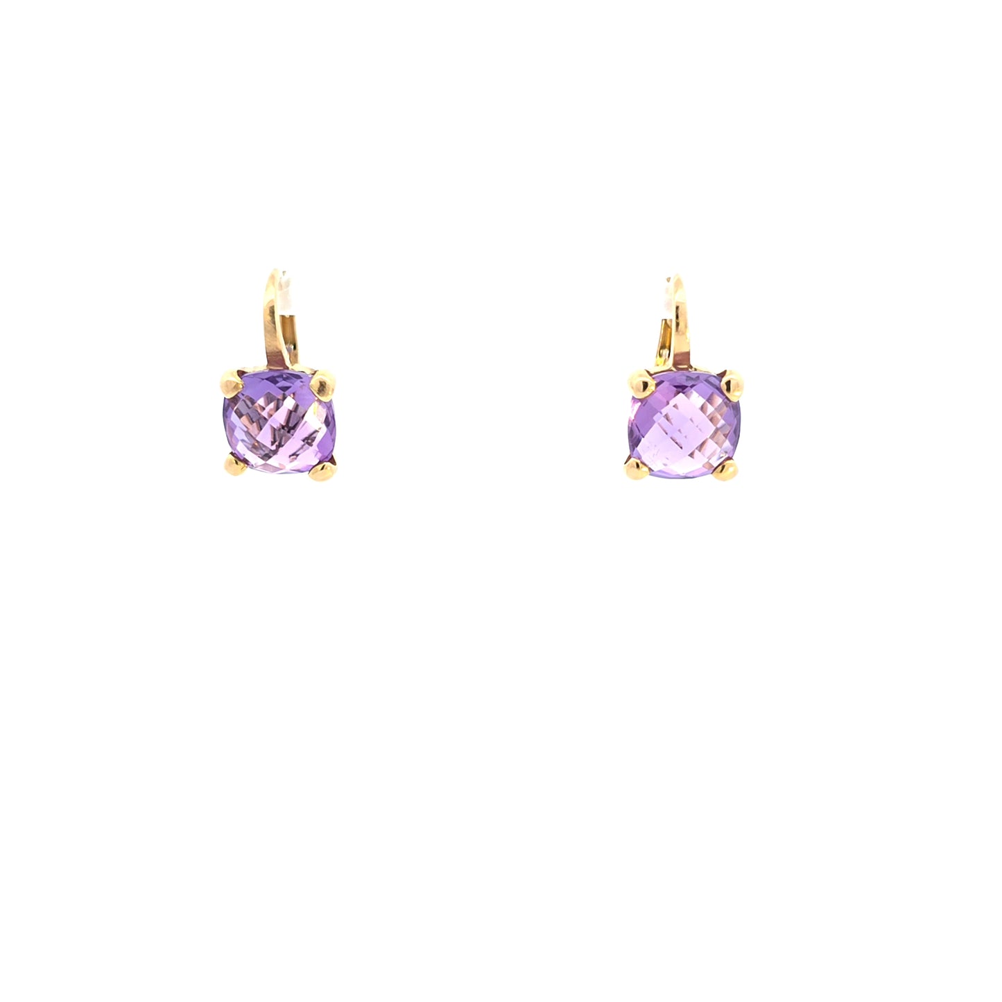 Cushion-Cut Amethyst Earrings in Yellow Gold