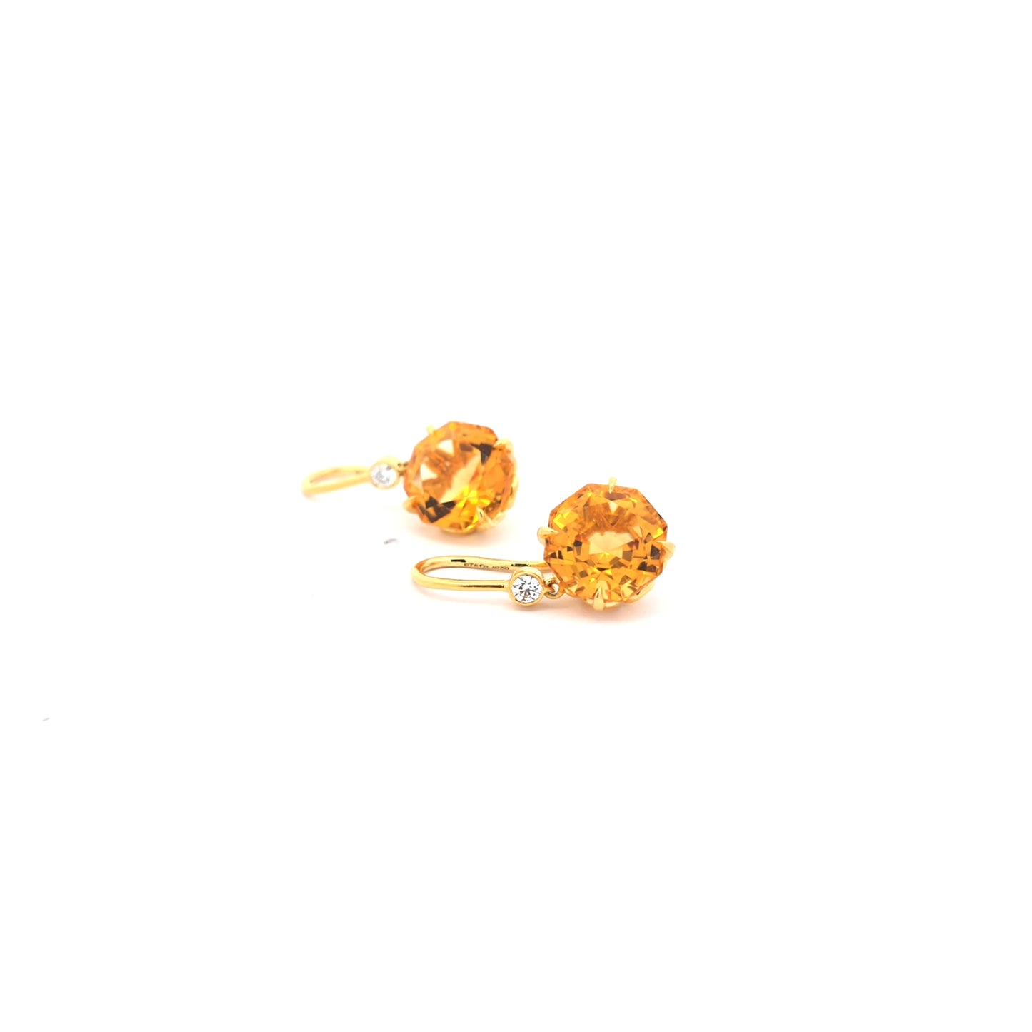 Yellow Gold Tiffany & Co Dangle Earrings with Round Brilliant Citrine