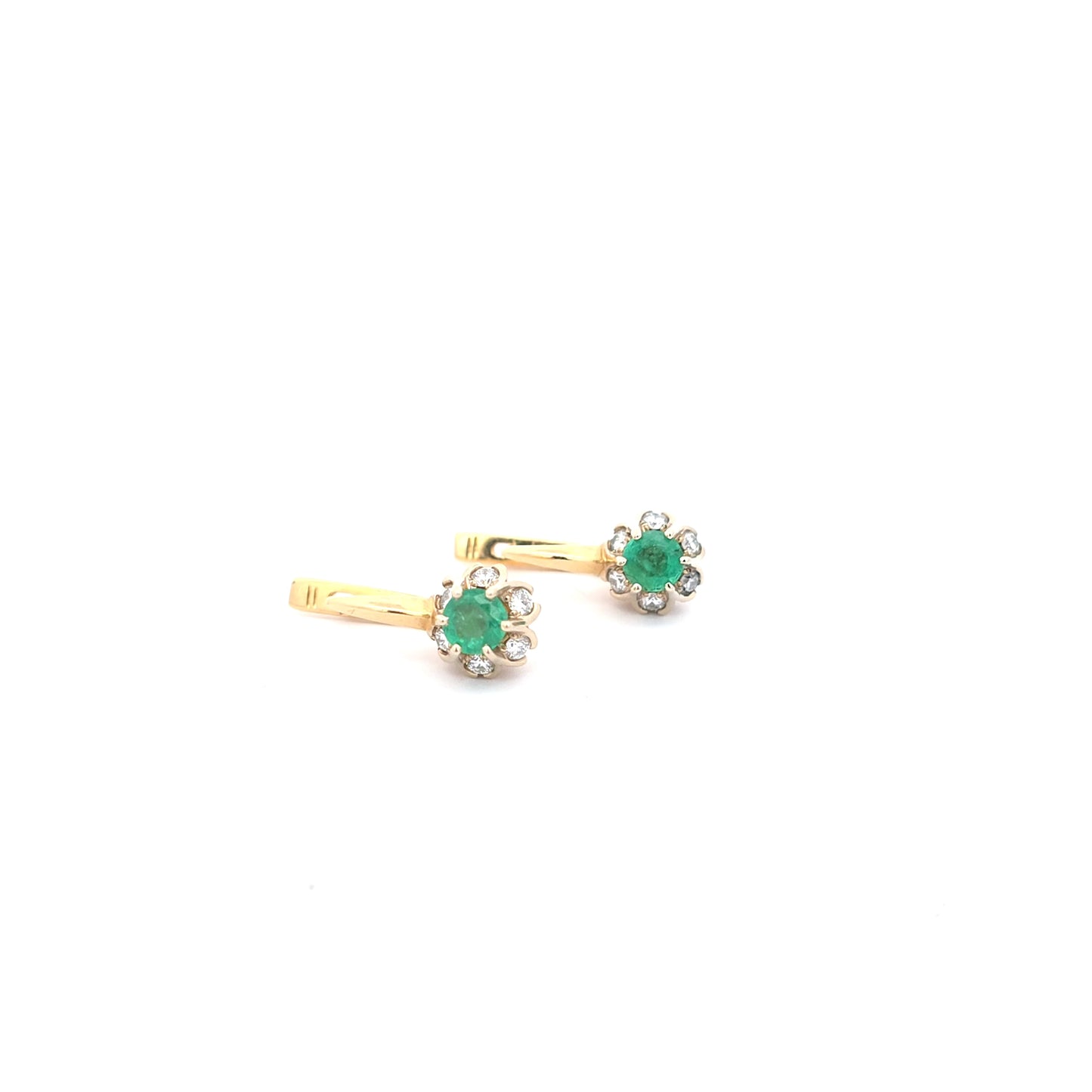 Emerald and Yellow Gold Floral Hoop Earrings