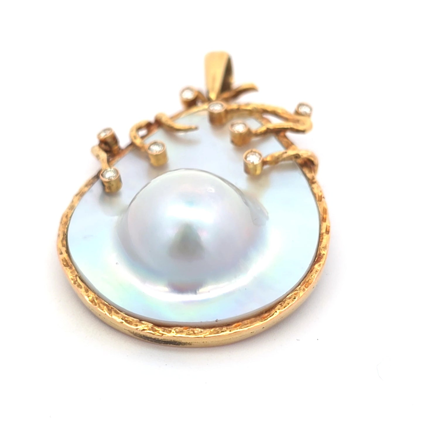 14k Yellow Gold Pendant with Mabe Pearl and diamonds