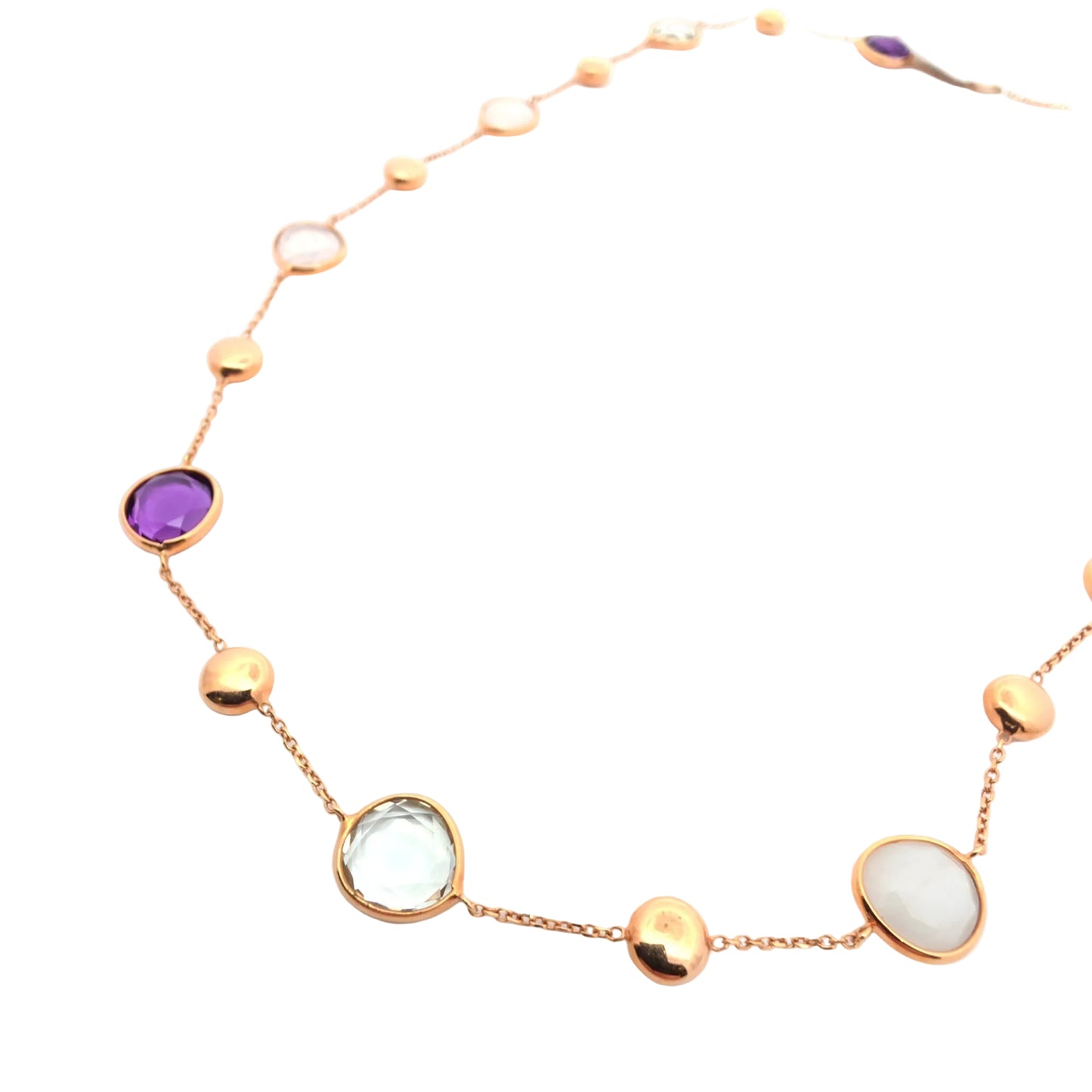14k Rose Gold Necklace with Oval Amethysts and Quartz stones