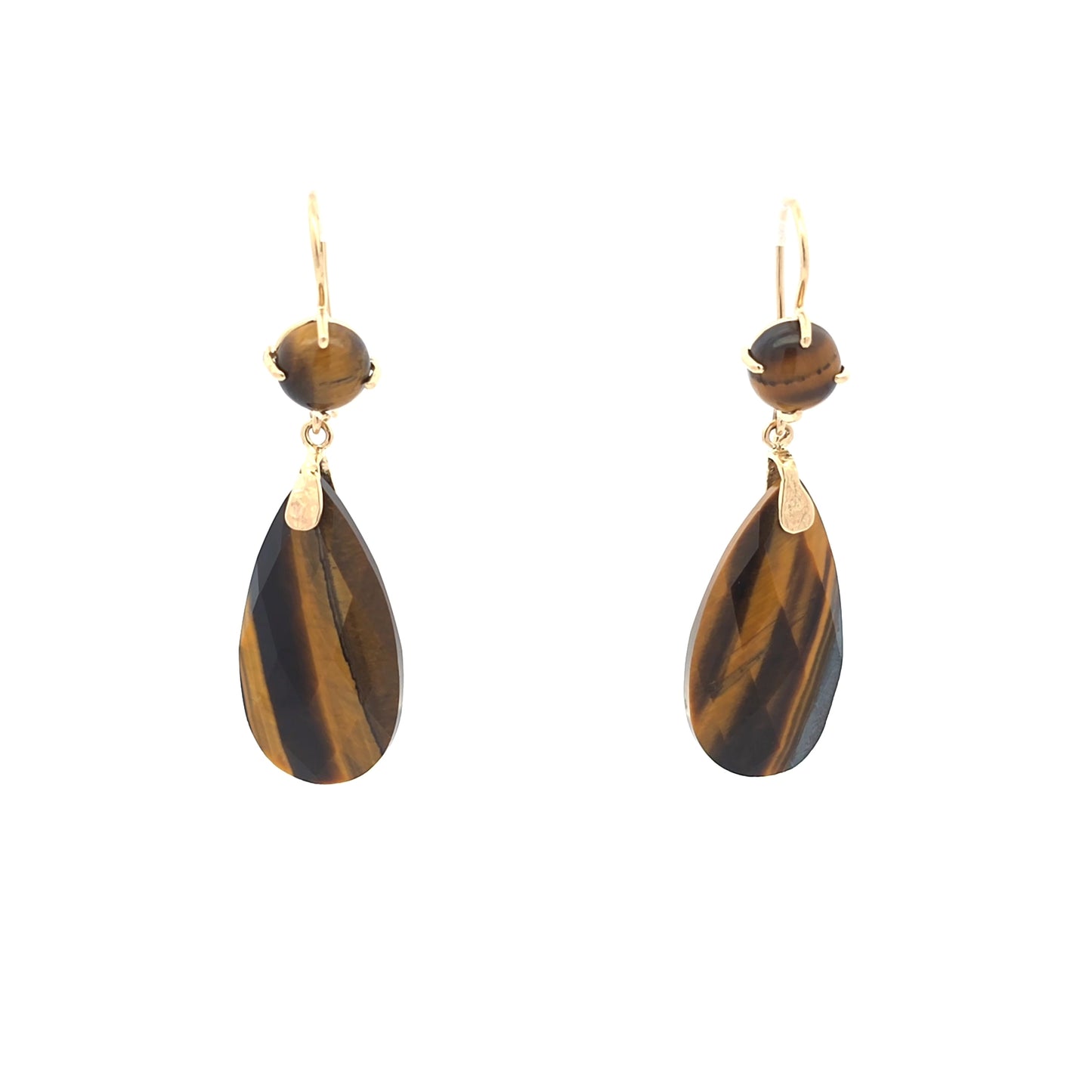 14k Yellow Gold Drop Earrings with tiger's eye gemstone