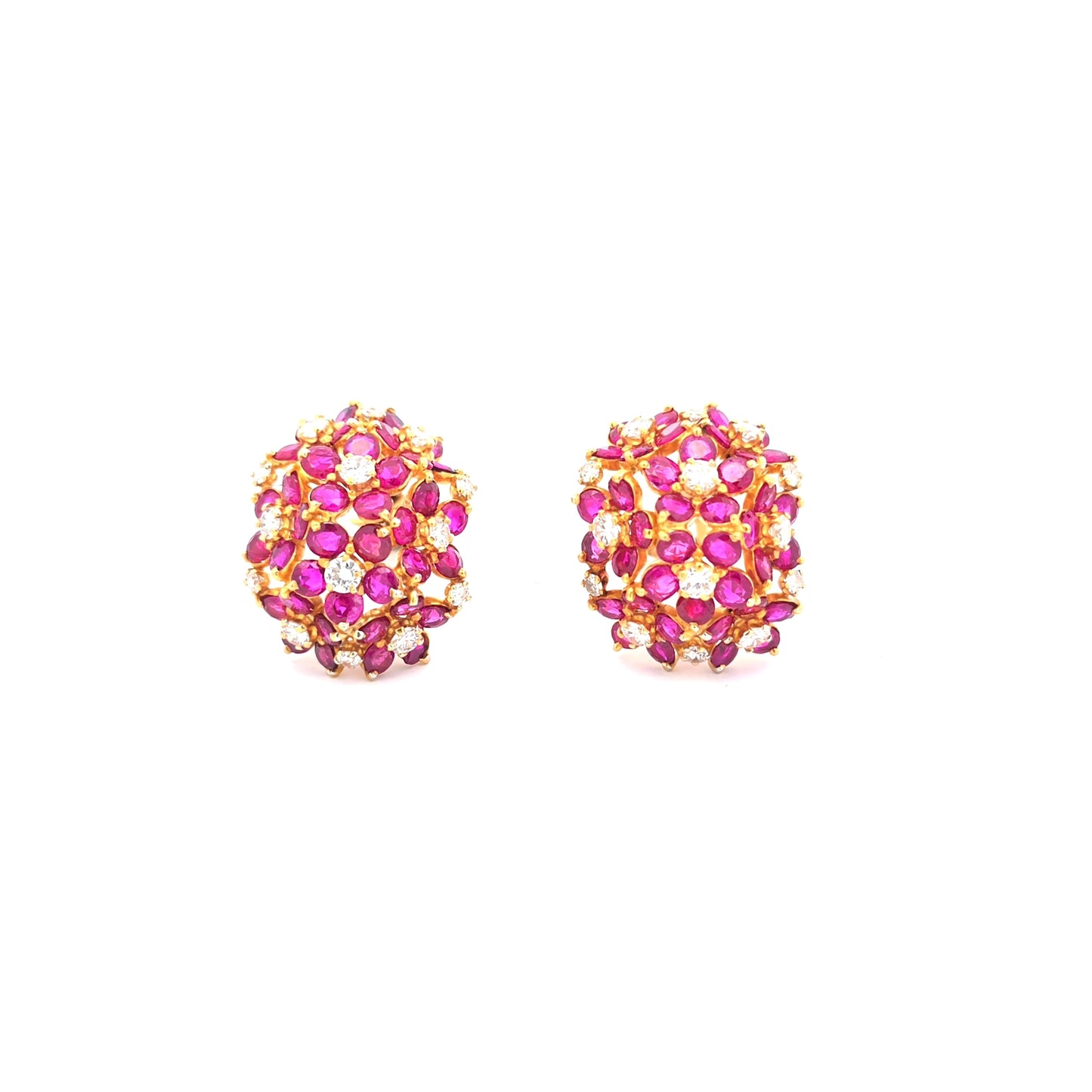 18k Yellow Gold Earrings with Birma Rubies and diamonds