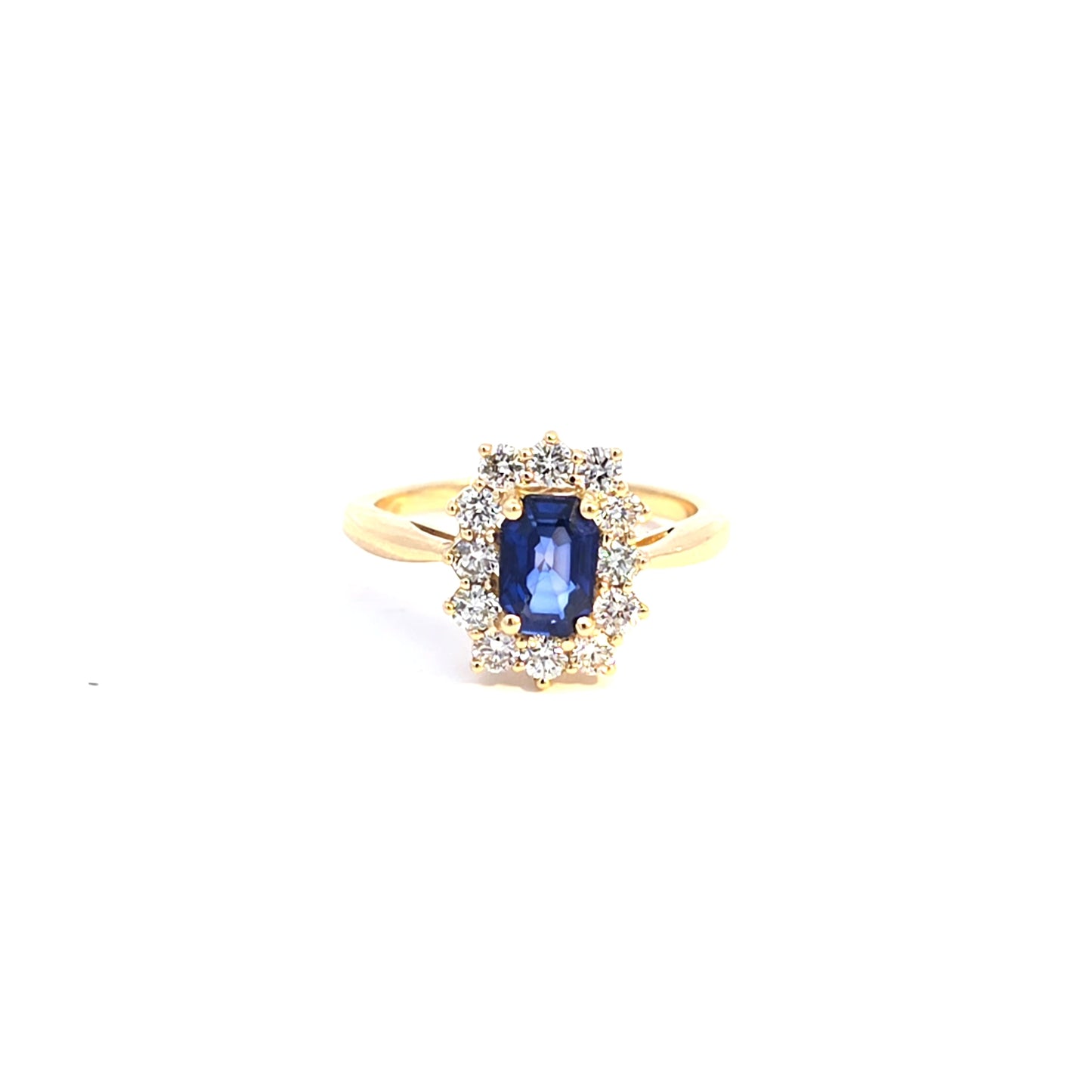 14k Yellow Gold Diana Ring with a sapphire and diamonds