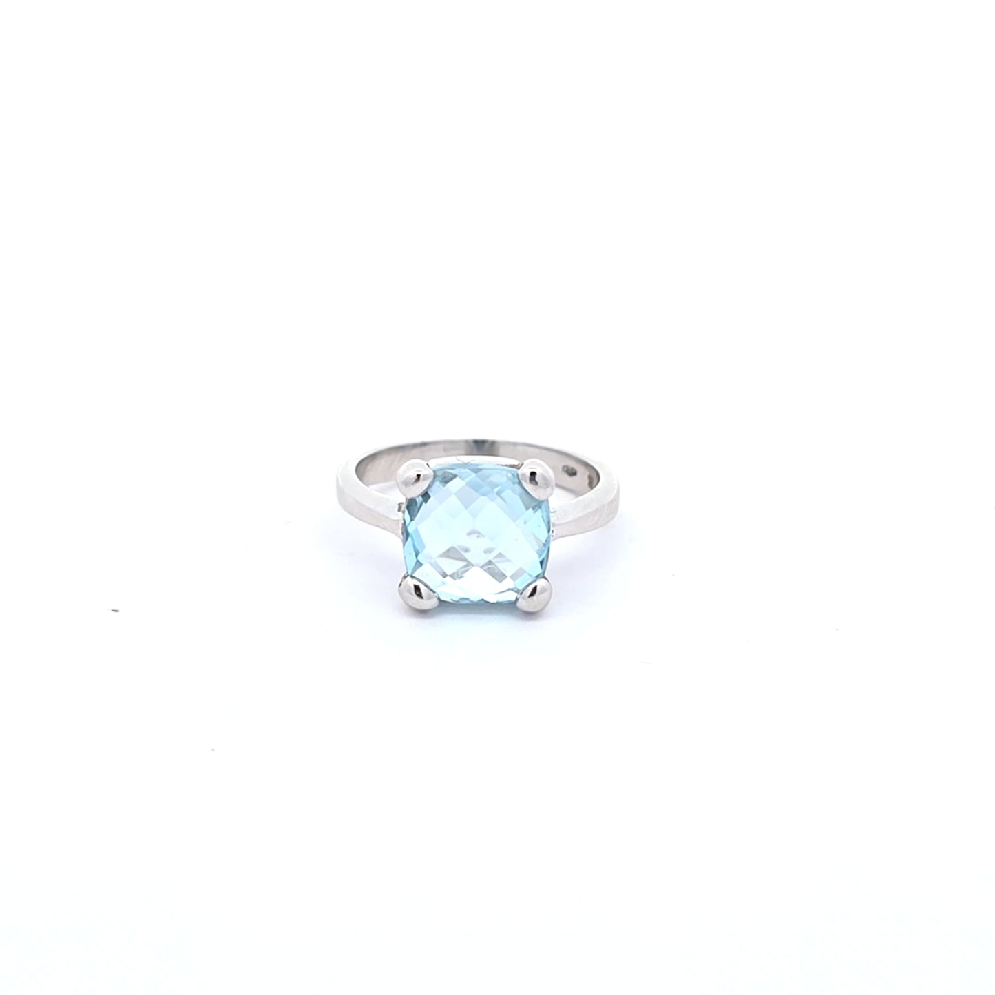 18K White Gold Ring with Cushion Cut Sky Blue Topaz