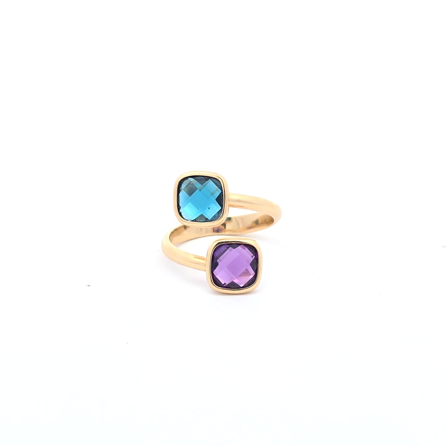 14k Yellow Gold Multistone Ring with Cushion Cut Topaz and Amethist