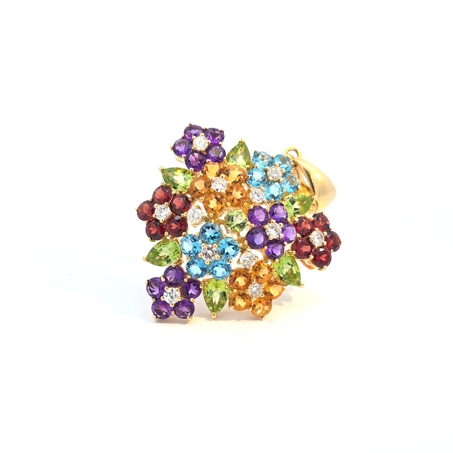 18k Yellow Gold Cocktail Pendant with Colored Gemstones and Diamonds