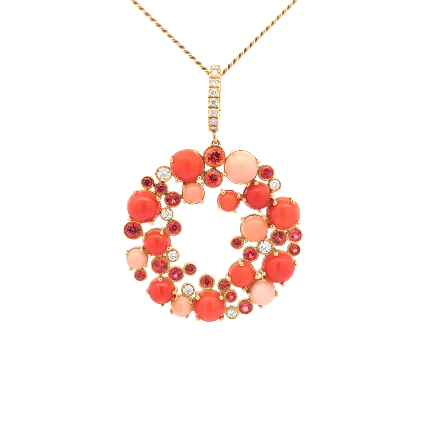 Chantecler 18k Yellow Gold Coral Sapphire and Diamond Pendant