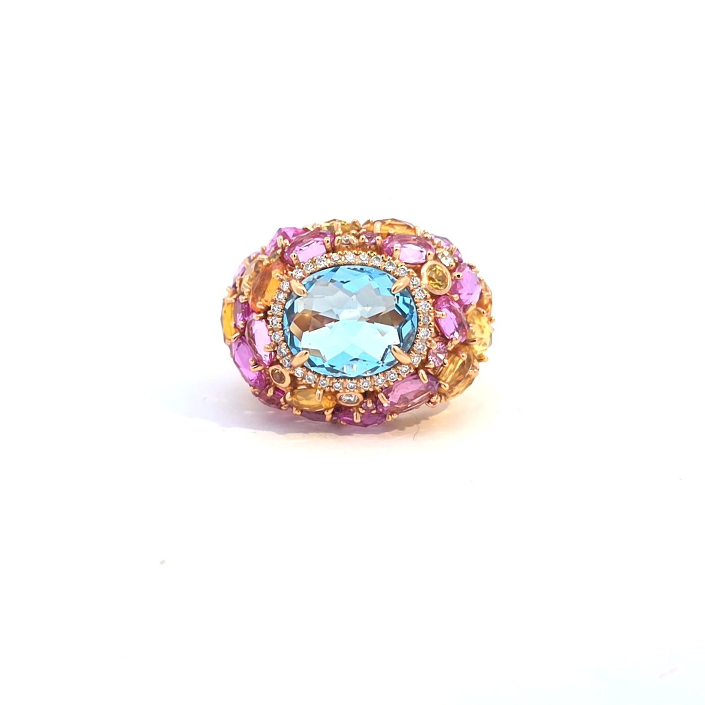 Oval Brilliant-Cut Blue Topaz and Sapphire Cocktail Ring in 18K Rose Gold