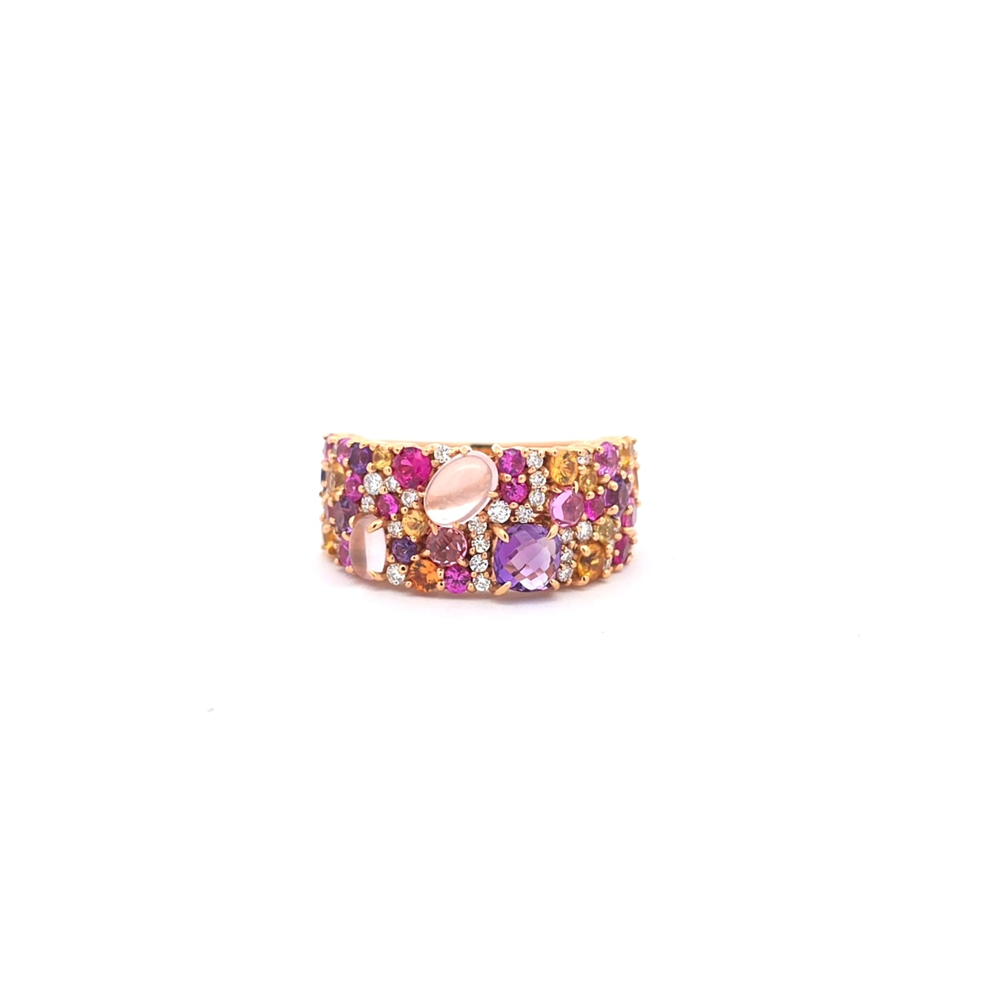 Elegant 18K Rose Gold Cocktail Ring with Sapphire, Amethyst and Diamonds