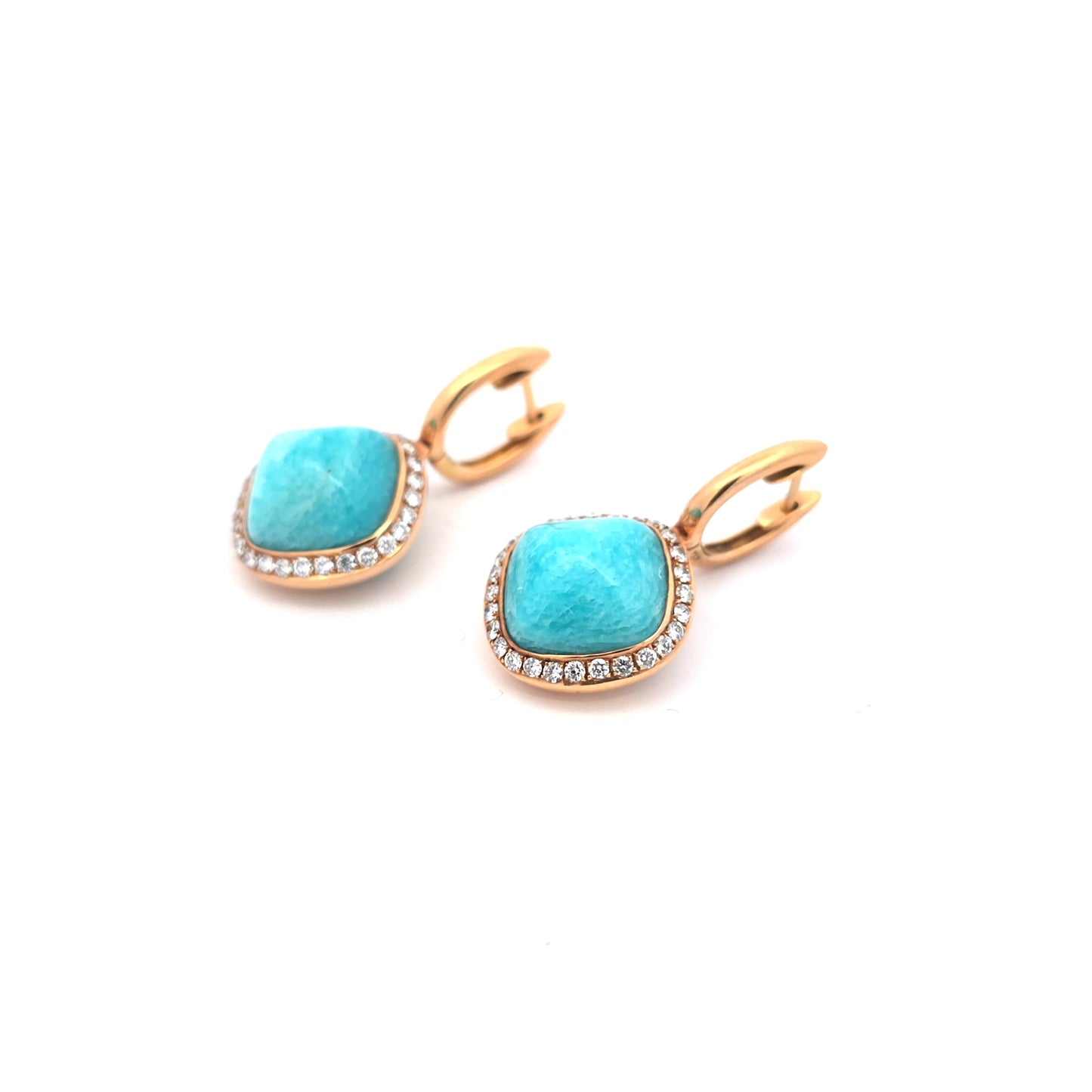 Cushion Cabochon Amazonite in 18K Rose Gold Drop Earrings