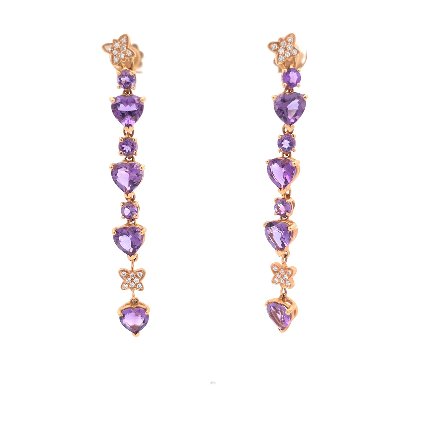Heart Shaped Purple Amethyst in 18K Rose Gold Drop Earrings