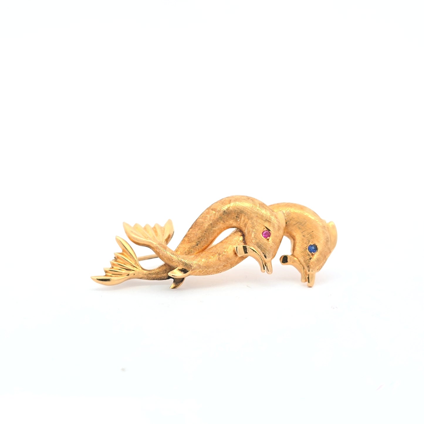 14K Yellow Gold Dolphins Brooch