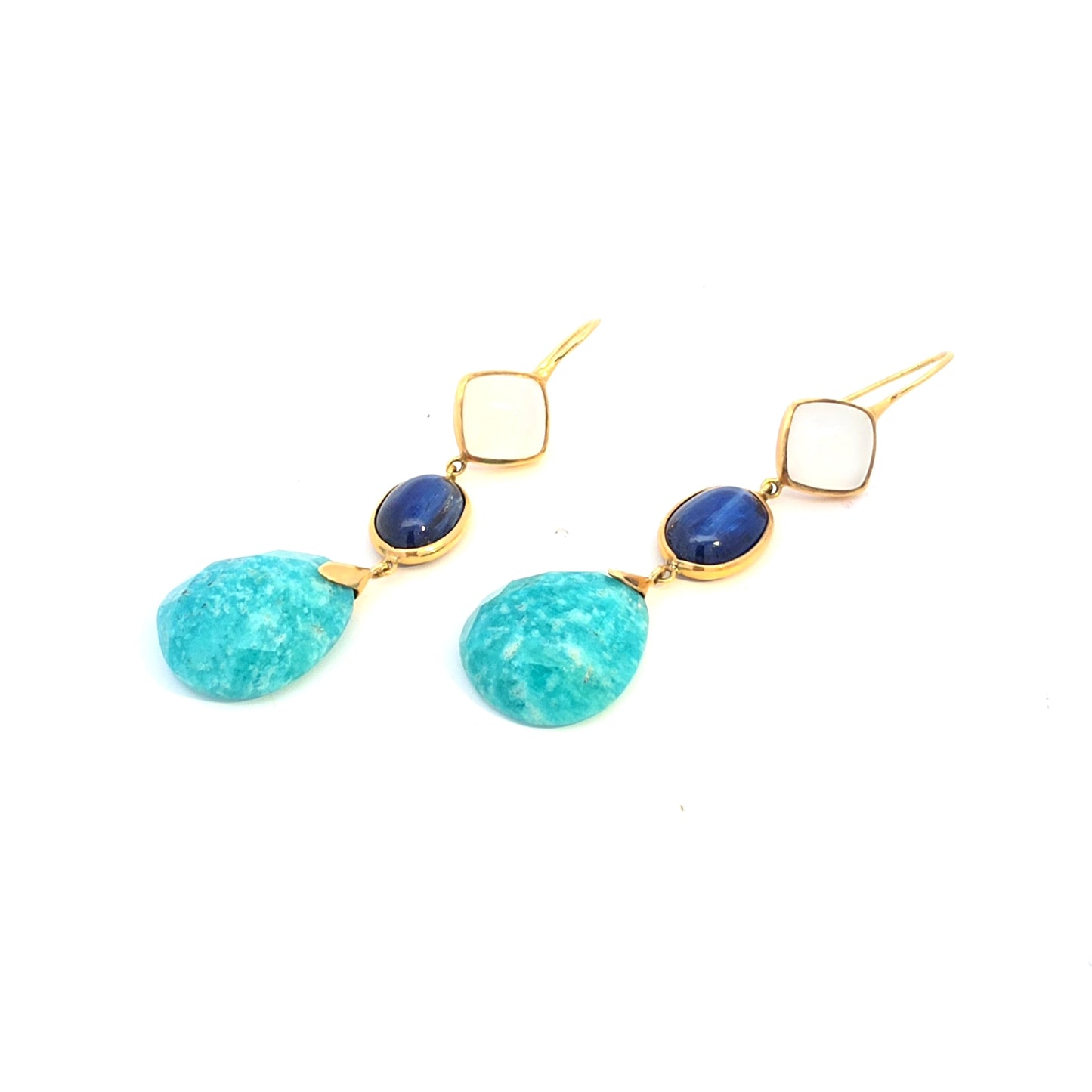 18k Gold Oval Cabochon Kyanite with a Moonstone and Amazonite