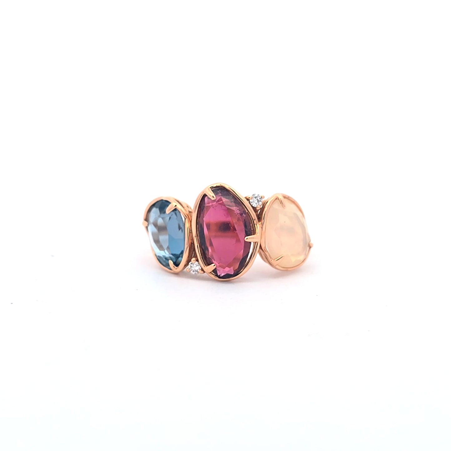 18k rose gold Peroni & Parise fantasy ring with colored gemstones