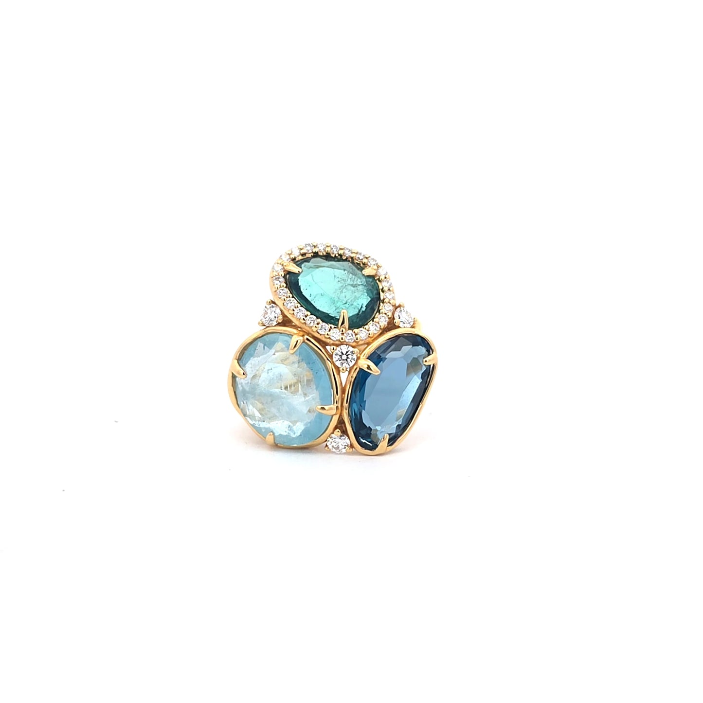 Peroni & Parise Tri-Color Gemstone Cocktail Ring in 18K Yellow Gold