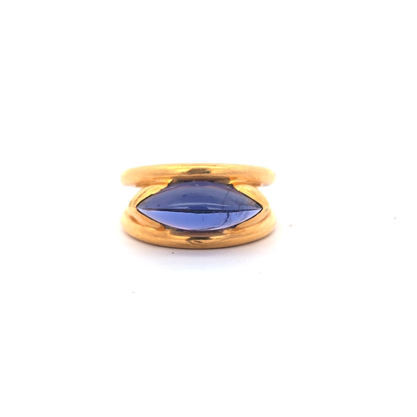 Marquise Cabochon Violetish Blue Tanzanite Tension-Set 18K Yellow Gold Ring