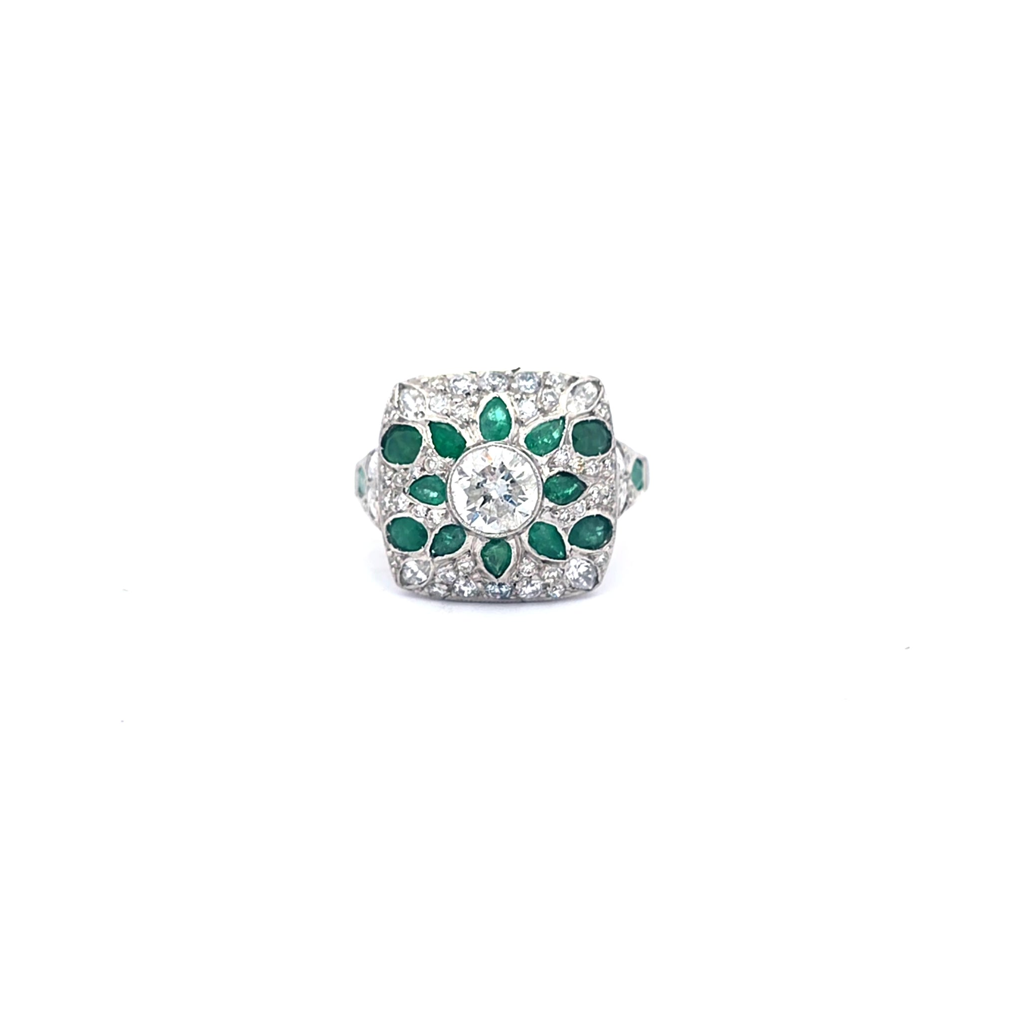 art deco ring video emeralds diamonds