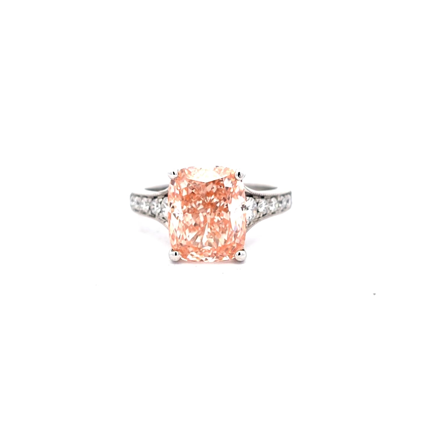 Cushion Cut Fancy Intense Pink Lab Diamond White Gold Engagement Ring