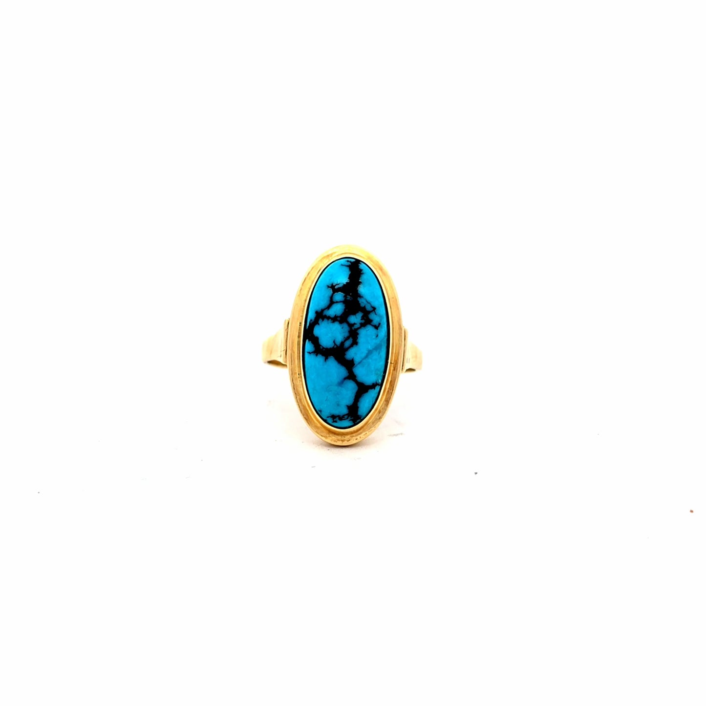 Oval Turquoise Cabochon Solitaire Ring in Yellow Gold