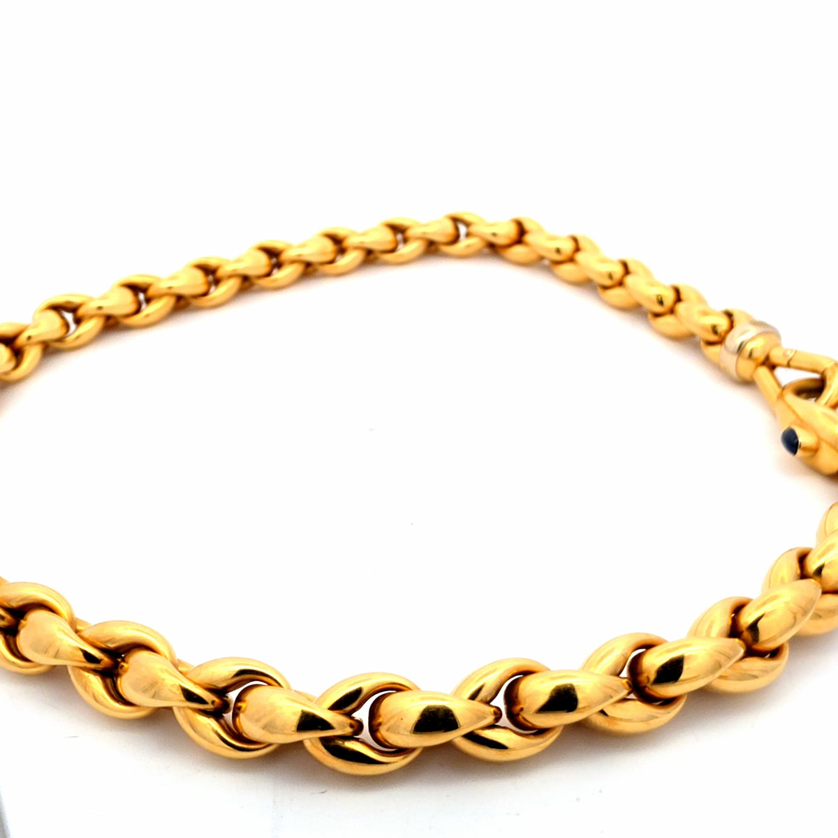 Yellow Gold Woven Link Chain Necklace with Sapphire Clasp