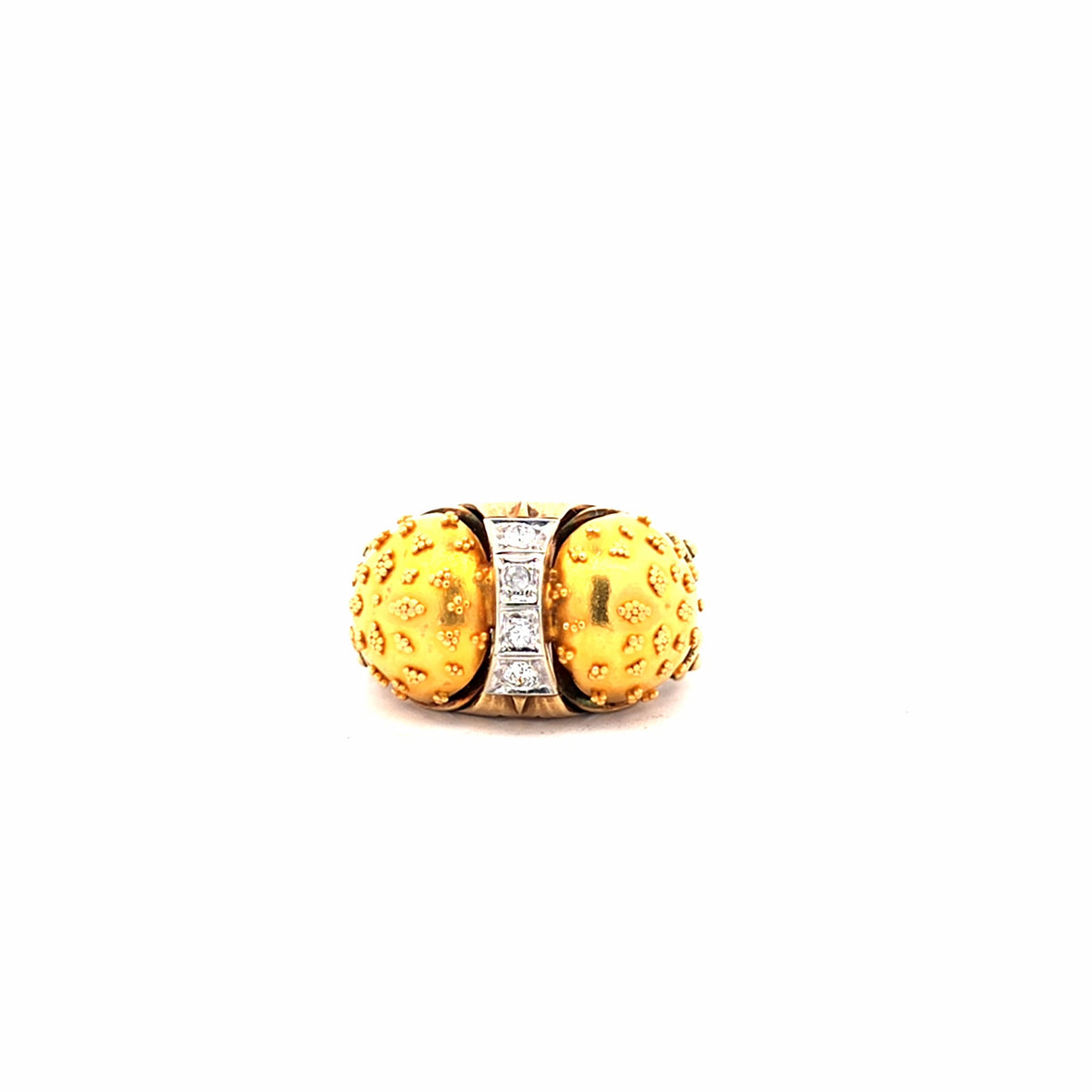 Textured 14K Yellow Gold and Diamond Double Dome Cocktail Ring