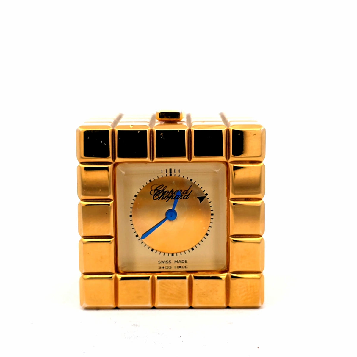 Gold toned metal Ice Cube Table clock by Chopard